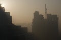 Misty Morning Blurred by Smog Building Construction Street New Delhi India Royalty Free Stock Photo