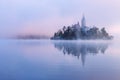 Misty morning in lake Bled Royalty Free Stock Photo