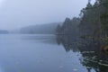 Misty morning lake landscape view in Finland Royalty Free Stock Photo