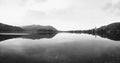 Misty morning on the lake Schliersee in the Bavarian Alps mountains, Bavaria, Germany, April 2019