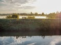 Misty morning landscape at the Dijle river and Mechelen Marsh Royalty Free Stock Photo