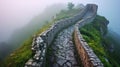 Misty morning at mountain pass fortification Royalty Free Stock Photo