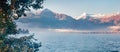 Misty morning panorama of Zell lake. Picturesque autumn view of Austrian Alps, with Grossglockner peak on background. Beauty of