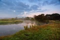 Misty morning on a river. Dawn on a riverbank. Royalty Free Stock Photo