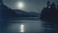 misty morning on the sea blue moon reflecting on water Royalty Free Stock Photo