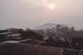 Misty morning at sleepy Thai village