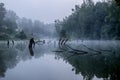 Misty morning on a small river in russia.