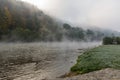 Misty morning view of Dunajec river Royalty Free Stock Photo