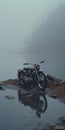 Misty Motorcycle: A Cinematic Still Shot In The Style Of Sergei Parajanov