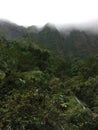 Misty Mountain Cliffs Near Hanakapiai Falls Along NaPali Coast On Kauai Island, Hawaii.