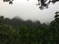 Misty Mountain Cliffs near Hanakapiai Falls along NaPali Coast on Kauai Island, Hawaii. Royalty Free Stock Photo