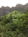 Misty Mountain Cliffs near Hanakapiai Falls along NaPali Coast on Kauai Island, Hawaii. Royalty Free Stock Photo