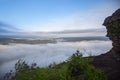 Misty mountain forest landscape in the morning sunrises fog and forest tree view on top - Foggy morning mist in valley beautiful