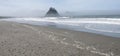 Misty Mountain with Forest on the seashore at Rialto Beach. Olympic National Park, WA Royalty Free Stock Photo