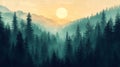 Misty Mountain Forest Sunset Landscape Royalty Free Stock Photo