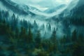 Concept Nature Misty Mountain Forest A Vintage Style Scene of Pine Trees and Foggy Clouds Royalty Free Stock Photo