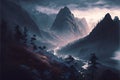 Misty mountain landscape, scenery background, nature, mountains