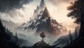 Misty Mountain Peak Adventure. Generative AI