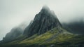 Misty mountain peak with a rugged surface