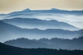 Misty mountain ridges in the morning