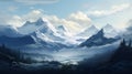 Misty Mountain: A Stunning 2d Game Art Painting Of Azure Mountains