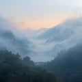 Misty Mountains at Dawn Morning Fog Over the Valley Royalty Free Stock Photo