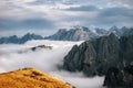 Misty mountains in Tre Cime di Lavaredo, Dolomites, Italy Royalty Free Stock Photo