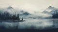 Misty Mountains On Serene Lake: A Stunning Artwork In 8k Resolution Royalty Free Stock Photo