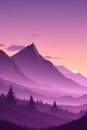 Misty mountains at sunset in purple tone, vertical composition Royalty Free Stock Photo