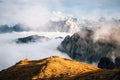 Misty mountains in Tre Cime di Lavaredo, Dolomites, Italy Royalty Free Stock Photo