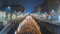 A misty Navigli the first day of the year in Milan by night