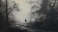 Misty Night Wanderer: Atmospheric Woodland Painting By Felicia Simion
