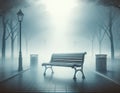 Misty Park Bench, Empty and Awaiting Solitude
