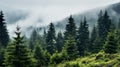 Misty Pine Tree On Mountain Ridge: Nikon D850 Uhd Image Royalty Free Stock Photo