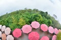 Misty rain open red umbrella