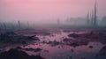 Misty Rain: A Wilderness-inspired Landscape With A Pink Tinge