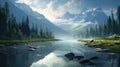 misty reflection river alpine landscape Royalty Free Stock Photo