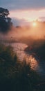 Misty River A Photorealistic Evening Glow With Kodak Film4k Royalty Free Stock Photo