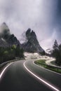 Misty road pass in the Dolomites