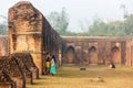 The misty ruins of the ancient Adina Masjid mosque in the village of Pandua