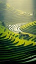 misty rural China, where lush fields and a traditional village emerge from the morning fog. Royalty Free Stock Photo