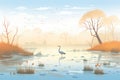 misty, serene marshland with a heron silhouette