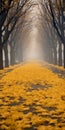 Misty Street A Conceptual Installation Art Of Yellow Leaves