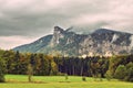 Misty summer mountain hills landscape. Filtered image:cross proc Royalty Free Stock Photo