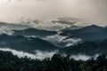 Misty summer mountain hills landscape