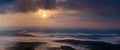 Misty sunrise in Carpathian Mountains panorama Royalty Free Stock Photo