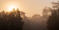 Misty sunrise at the Manassas National Battlefield Park Royalty Free Stock Photo