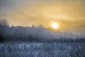 Misty sunrise on the outskirts of Vilnius Royalty Free Stock Photo