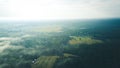 Misty sunrise over countryside path Aerial view Latvia Royalty Free Stock Photo