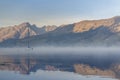 Misty sunrise, over lake Glenorchy, Queenstown, New Zealand Royalty Free Stock Photo